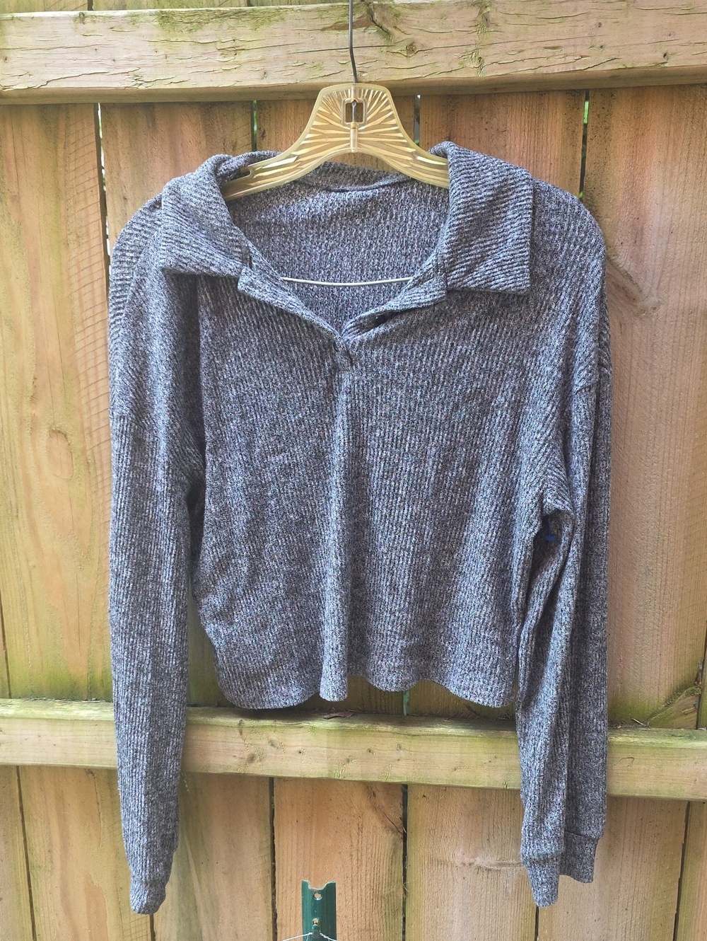 Gray Long-Sleeve Knit Polo Top - Women